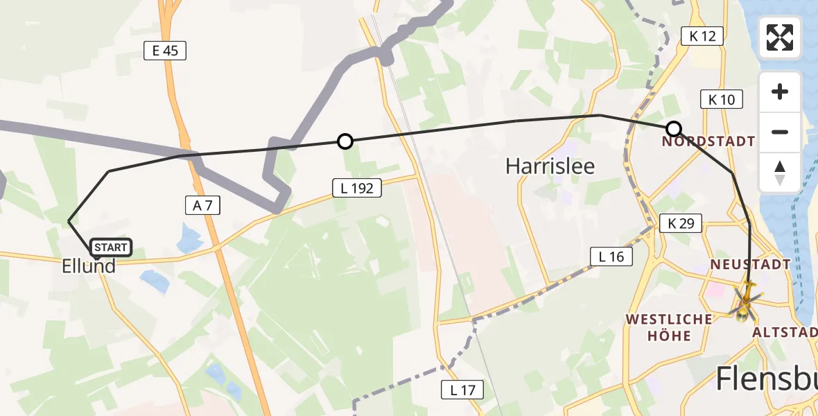 Flugroute Ambulanzhubschrauber Handewitt - Flensburg, 28 Juni 2026, 08:49