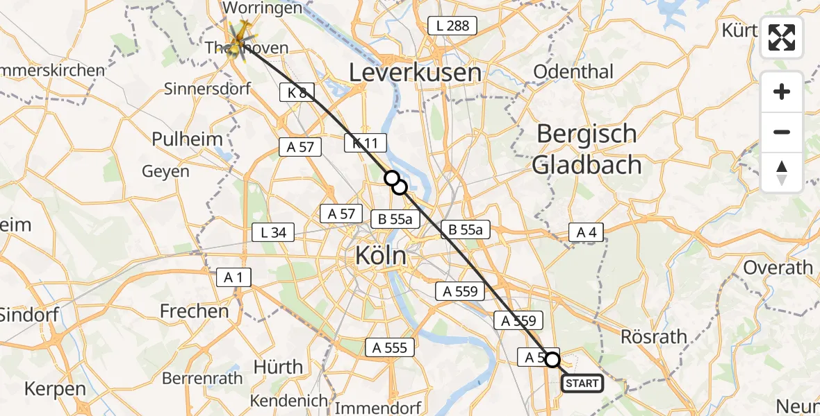 Flugroute Rettungshubschrauber Köln Bonn Flughafen - Köln, 28 Juni 2026, 09:01