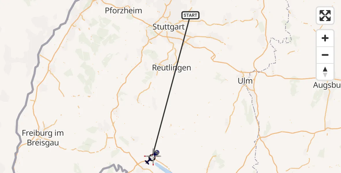 Flugroute Polizeihubschrauber Winnenden - Stockach, 28 Juni 2026, 09:03