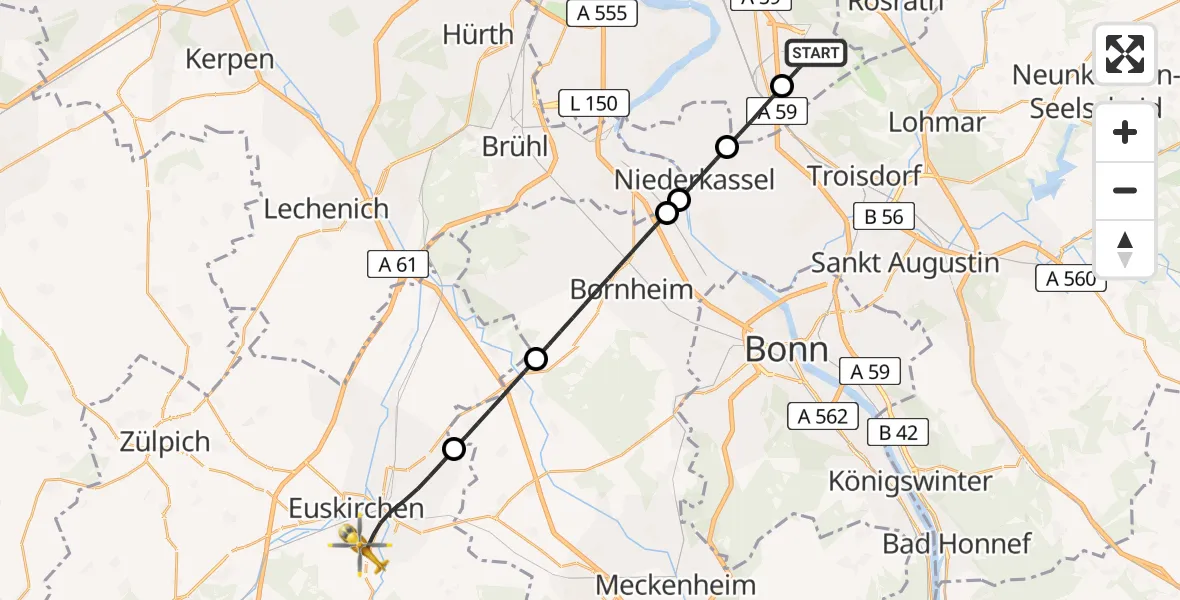 Flugroute Ambulanzhubschrauber Köln Bonn Flughafen - Euskirchen, 28 Juni 2026, 09:07