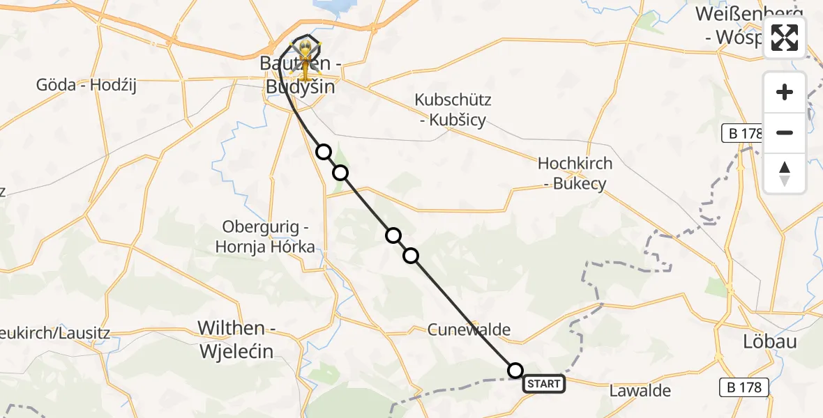 Flugroute Rettungshubschrauber Beiersdorf - Bautzen, 28 Juni 2026, 09:11
