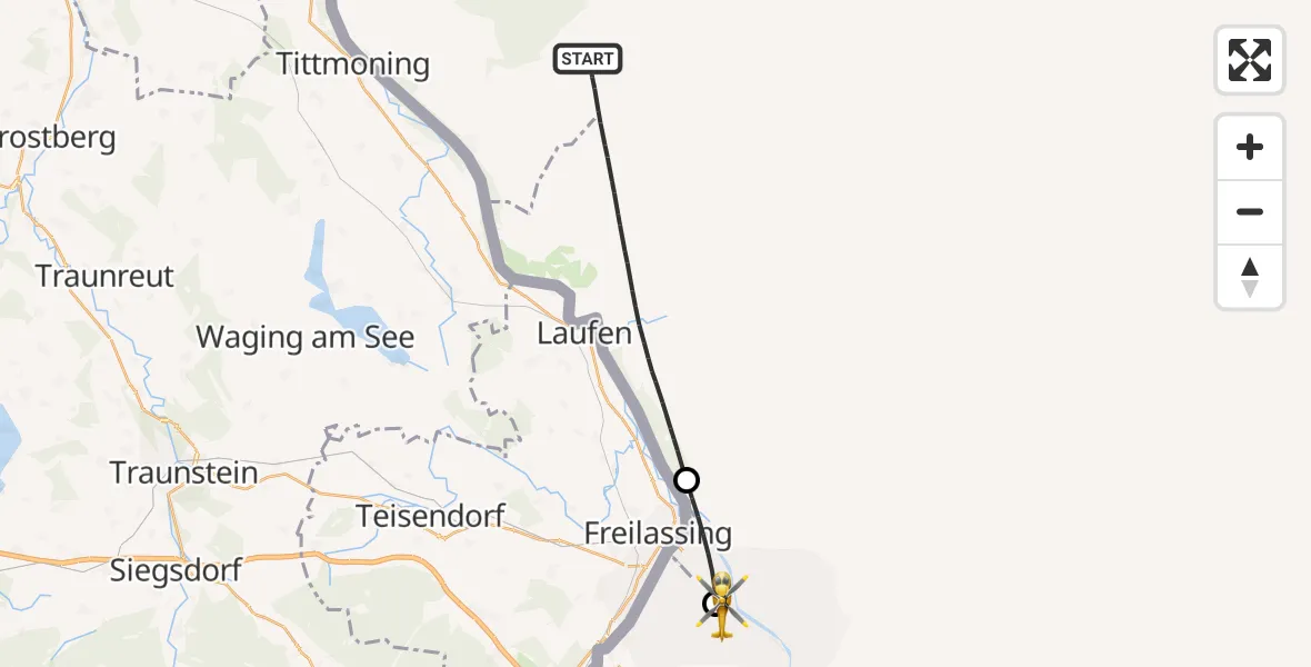 Flugroute Rettungshubschrauber Hochburg-Ach - Dachlandeplatz Heliport, 28 Juni 2026, 09:11
