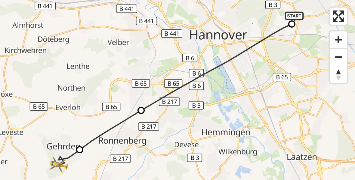 Flugroute Rettungshubschrauber Hannover Luftrettung Hubschrauberlandeplatz (Christoph 4) - Gehrden, 28 Juni 2026, 09:16