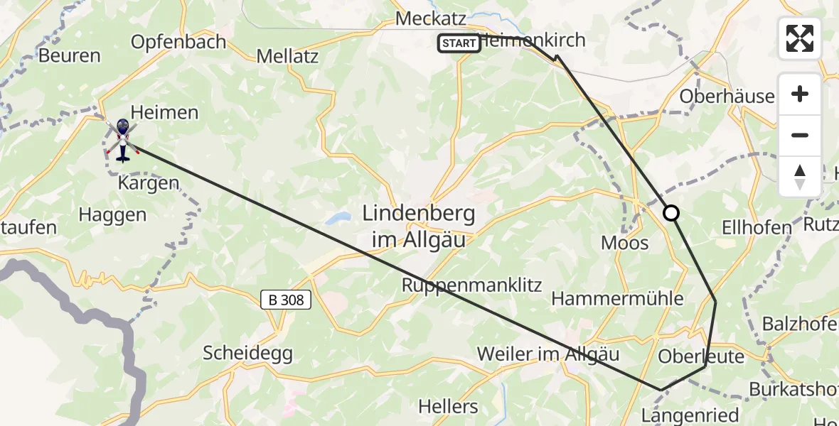 Flugroute Polizeihubschrauber Heimenkirch - Opfenbach, 28 Juni 2026, 09:19