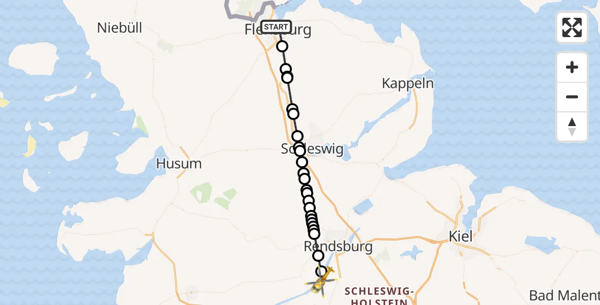 Flugroute Ambulanzhubschrauber Flensburg - Hörsten, 28 Juni 2026, 09:22