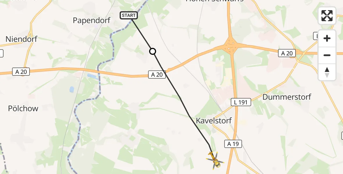 Flugroute Rettungshubschrauber Papendorf - Dummerstorf, 28 Juni 2026, 09:26