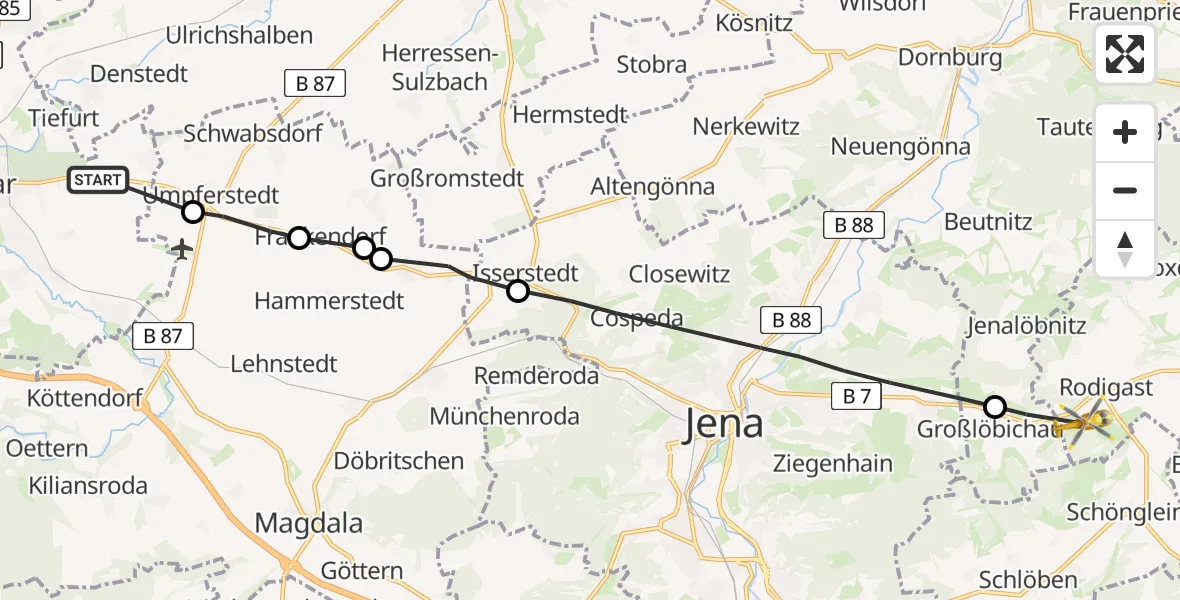 Flugroute Rettungshubschrauber Weimar - Bürgel, 28 Juni 2026, 09:26