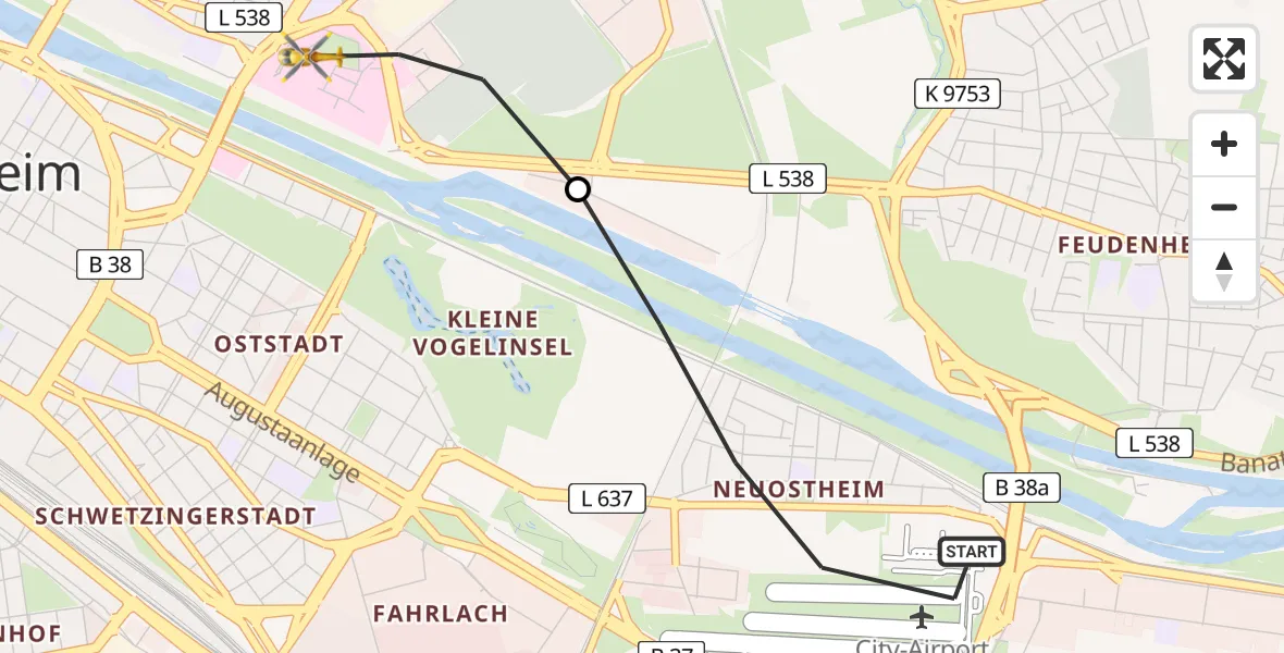 Flugroute Rettungshubschrauber Mannheim-City Flughafen - Mannheim, 28 Juni 2026, 09:27
