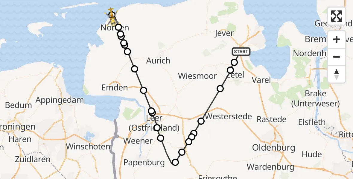 Flugroute Rettungshubschrauber Sande - Norden-Norddeich Flughafen, 28 Juni 2026, 09:32