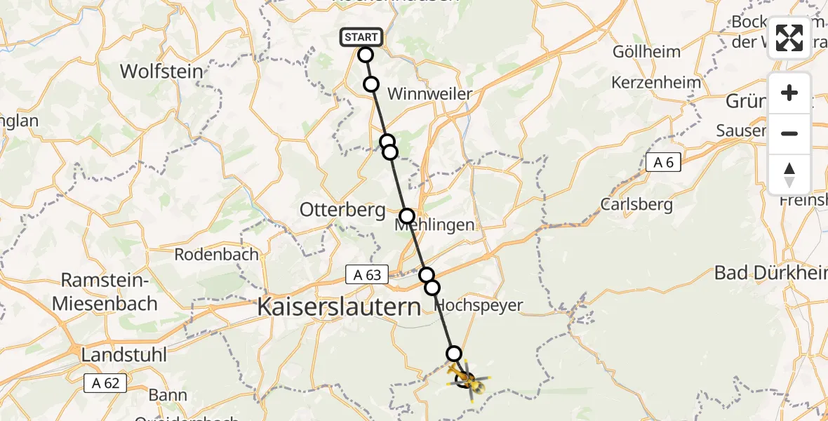 Flugroute Rettungshubschrauber Imsweiler - Hochspeyer, 28 Juni 2026, 09:42