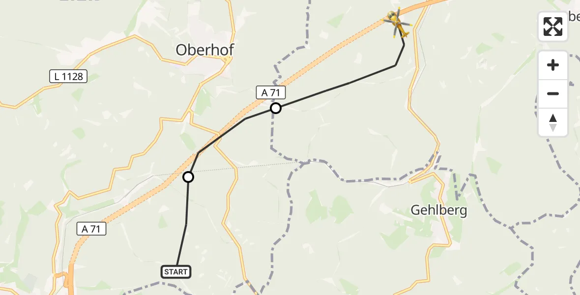 Flugroute Rettungshubschrauber Zella-Mehlis - Geratal, 28 Juni 2026, 09:42