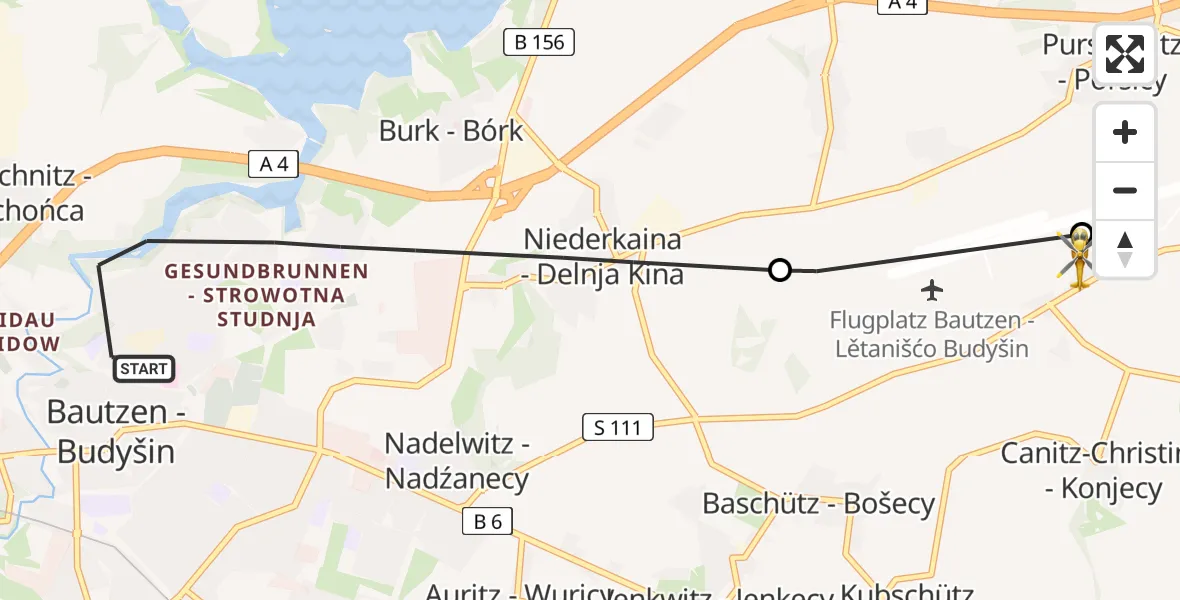 Flugroute Rettungshubschrauber Bautzen - Bautzen Flugplatz, 28 Juni 2026, 09:46