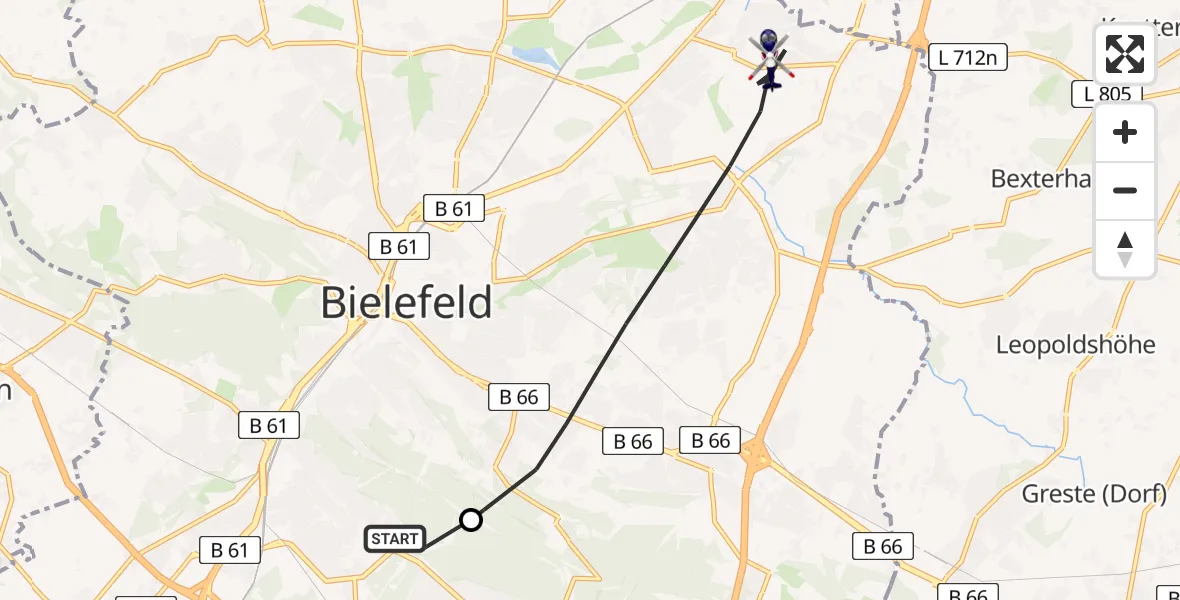 Flugroute Polizeihubschrauber Luftrettungszentrum Bielefeld - Bielefeld, 28 Juni 2026, 09:50