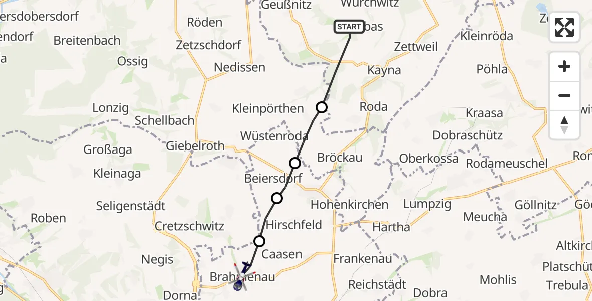 Flugroute Polizeihubschrauber Zeitz - Brahmenau, 28 Juni 2026, 09:55