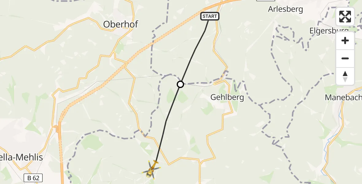 Flugroute Rettungshubschrauber Geratal - Suhl, 28 Juni 2026, 09:58