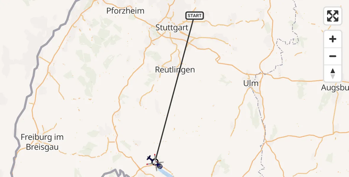 Flugroute Polizeihubschrauber Winnenden - Stockach, 28 Juni 2026, 09:58