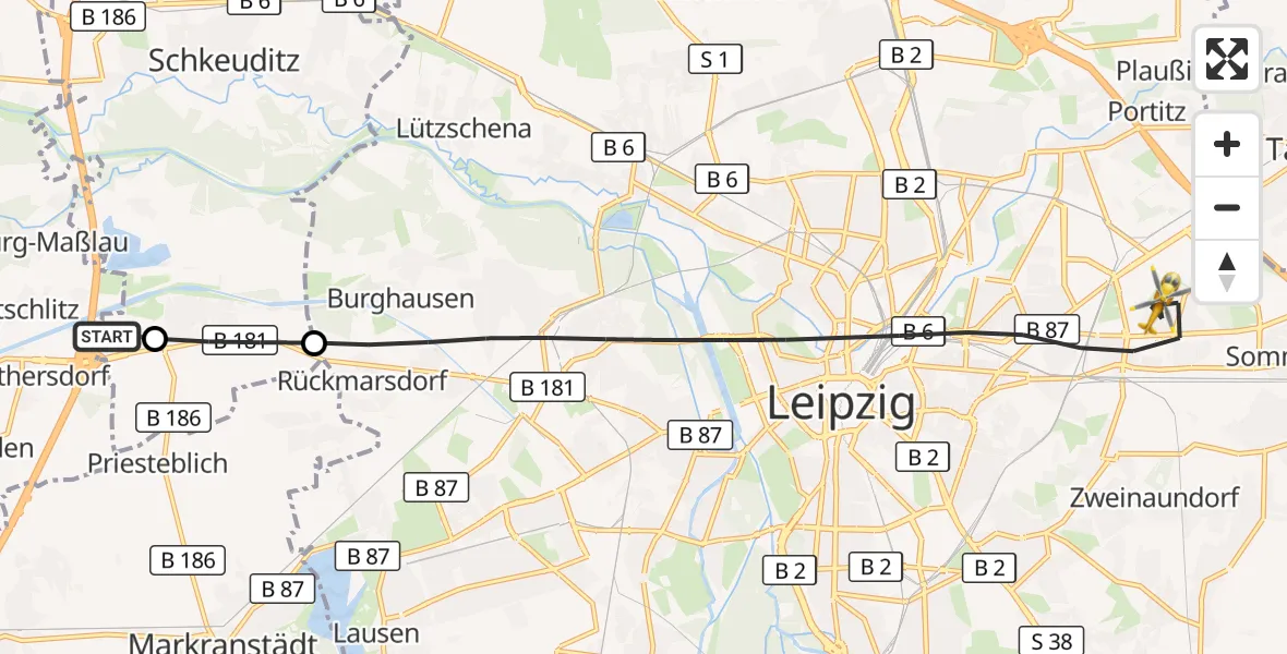 Flugroute Rettungshubschrauber ADAC Air Rescue Station Leipzig/Schkeuditz-Dölzig Hubschrauberlandeplatz (Christoph 61) - Leipzig, 28 Juni 2026, 10:11