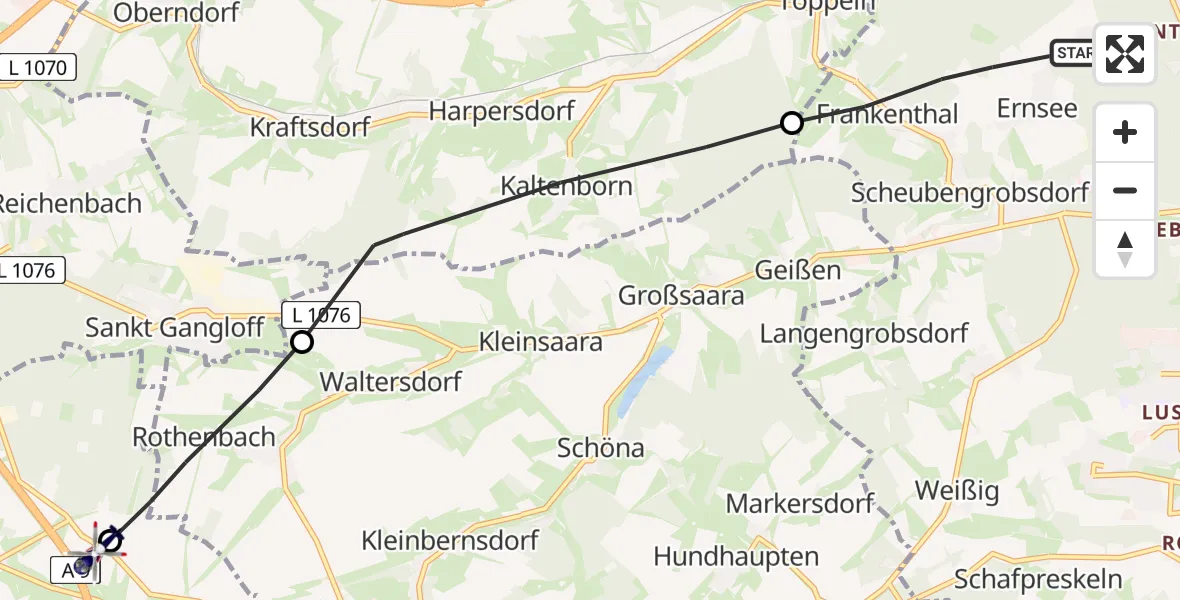 Flugroute Polizeihubschrauber Gera - Tautendorf, 28 Juni 2026, 10:18