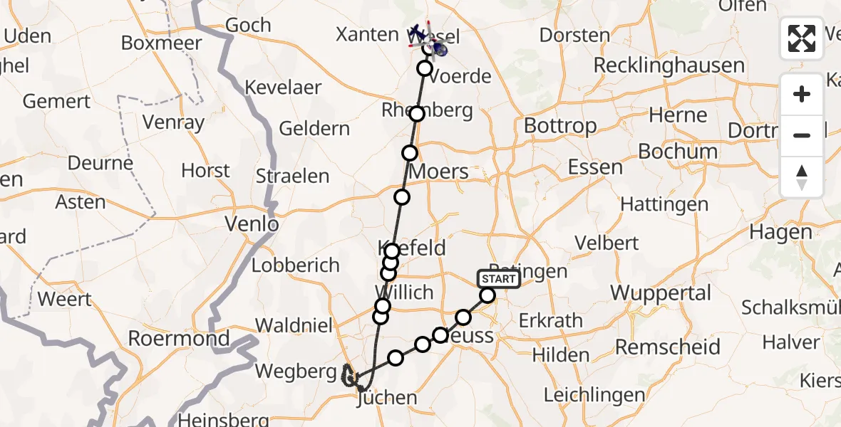 Flugroute Polizeihubschrauber Düsseldorf Flughafen - Wesel, 28 Juni 2026, 10:18