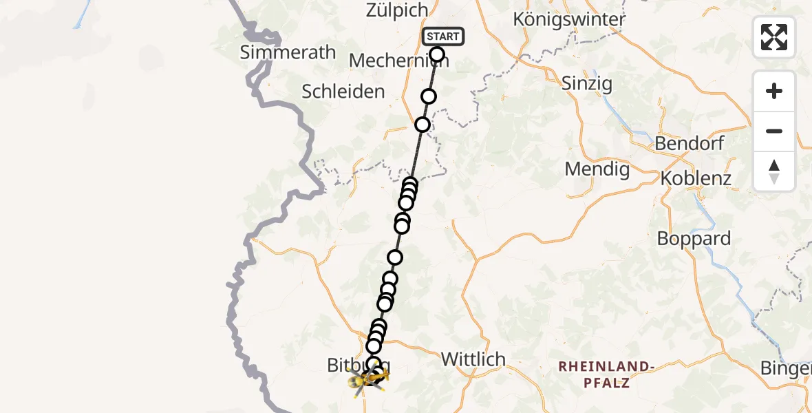 Flugroute Ambulanzhubschrauber Euskirchen - Bitburg Flughafen, 28 Juni 2026, 10:19