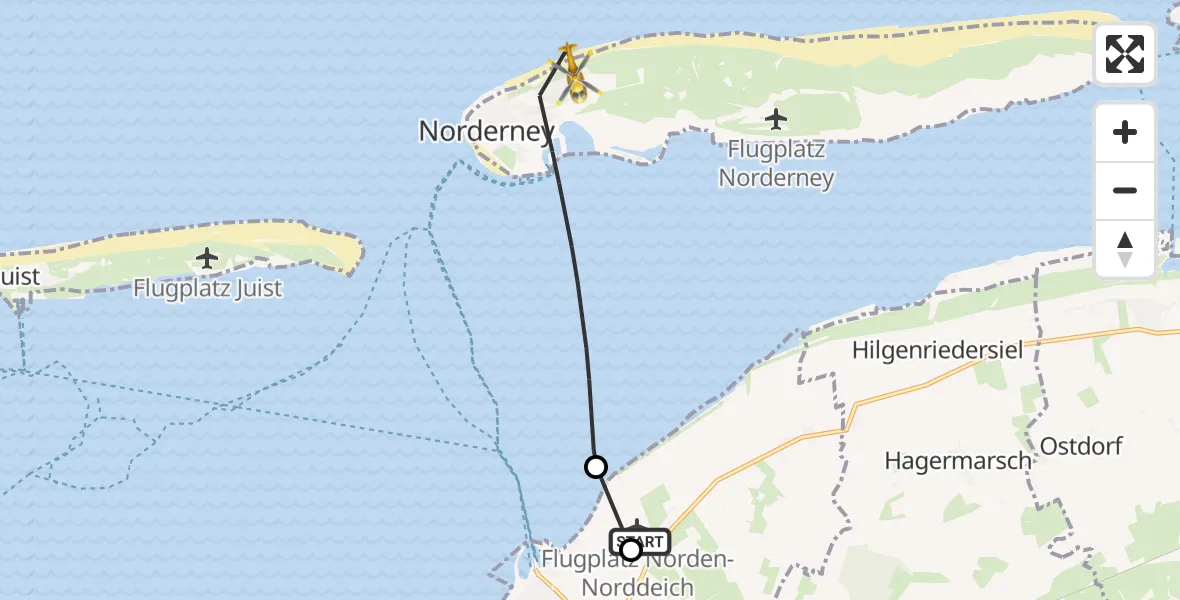 Flugroute Rettungshubschrauber Norden-Norddeich Flughafen - Noordzee, 28 Juni 2026, 10:22