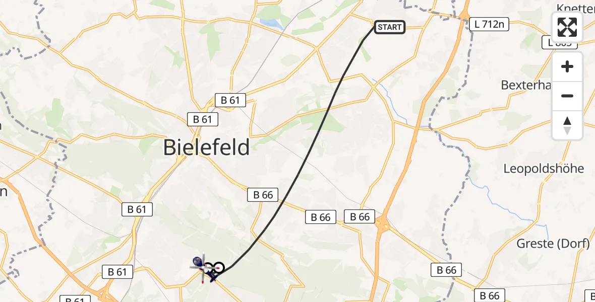 Flugroute Polizeihubschrauber Bielefeld - Luftrettungszentrum Bielefeld, 28 Juni 2026, 10:27