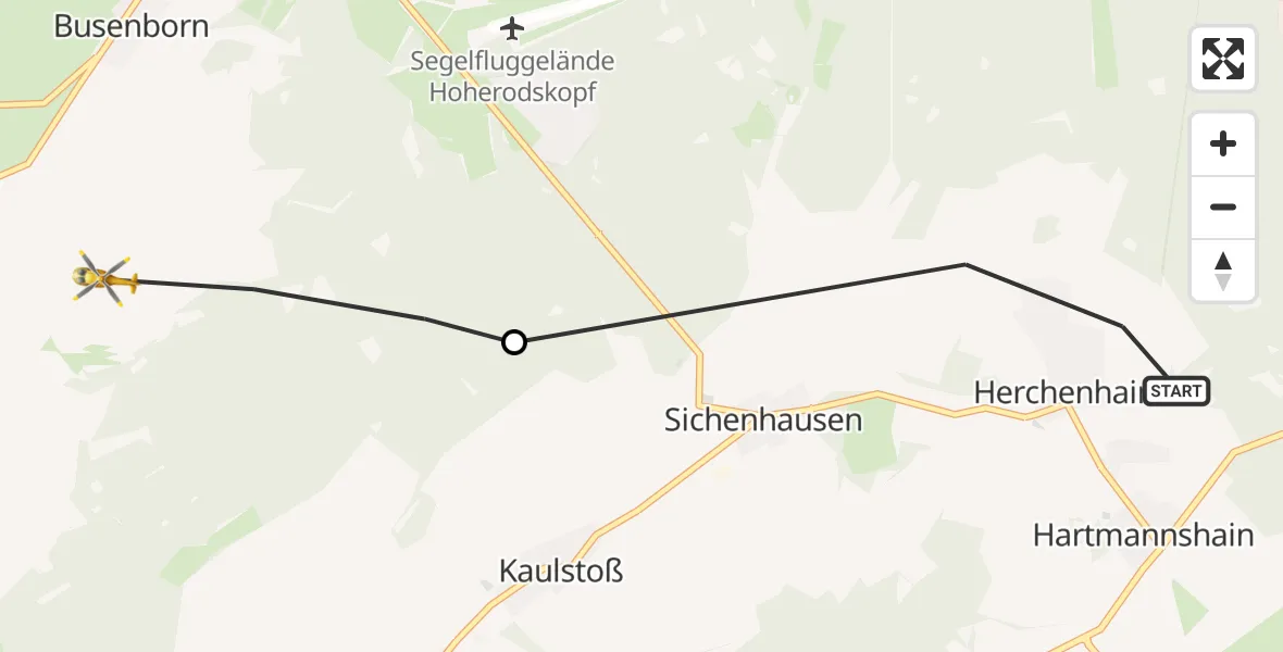 Flugroute Rettungshubschrauber Grebenhain - Schotten, 28 Juni 2026, 10:36