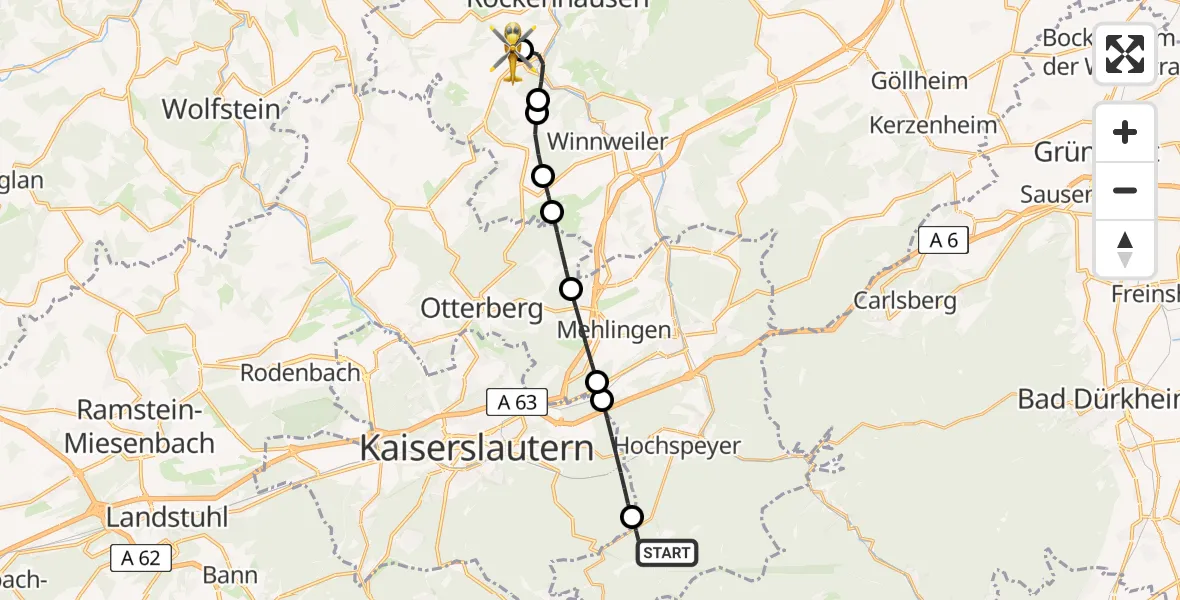 Flugroute Rettungshubschrauber Hochspeyer - Imsweiler UL, 28 Juni 2026, 10:36