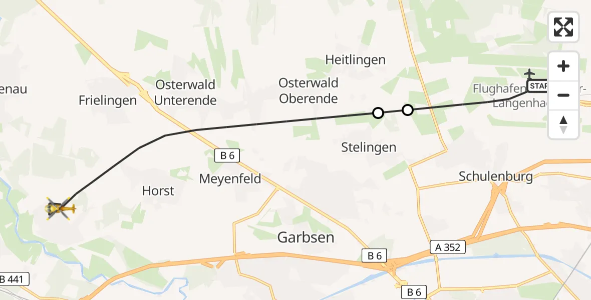 Flugroute Rettungshubschrauber Flughafen Hannover - Garbsen, 28 Juni 2026, 10:38
