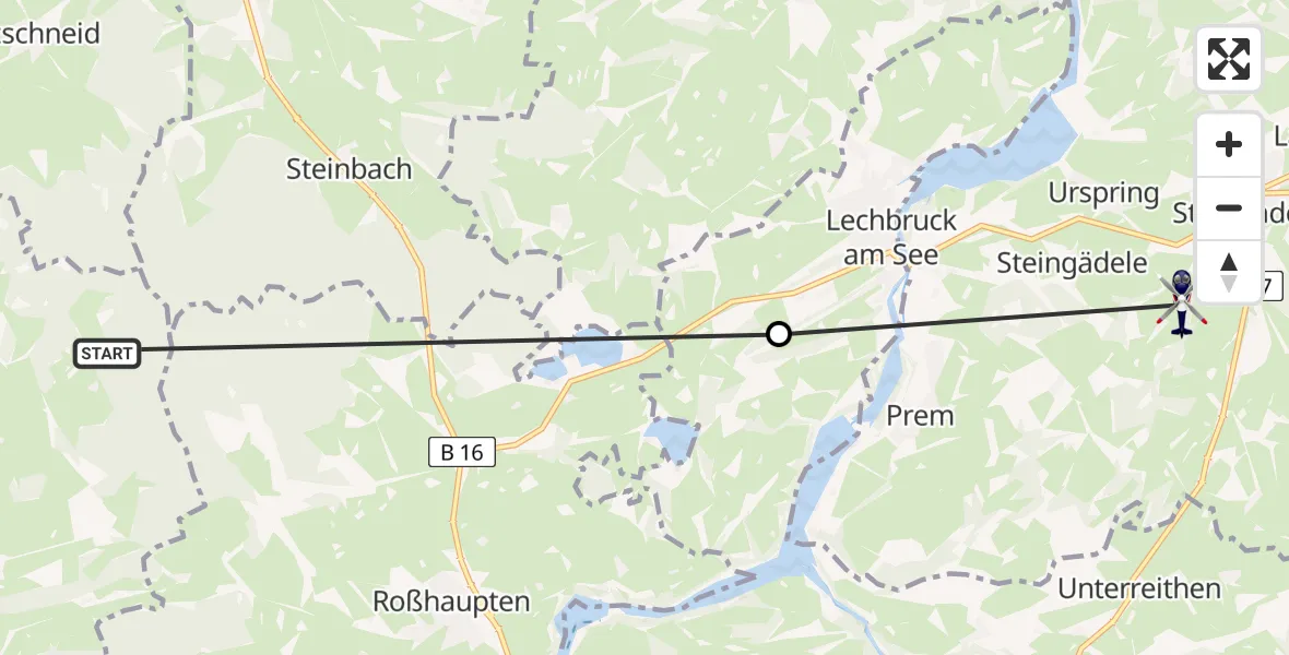 Flugroute Polizeihubschrauber Seeg - Steingaden, 28 Juni 2026, 10:47