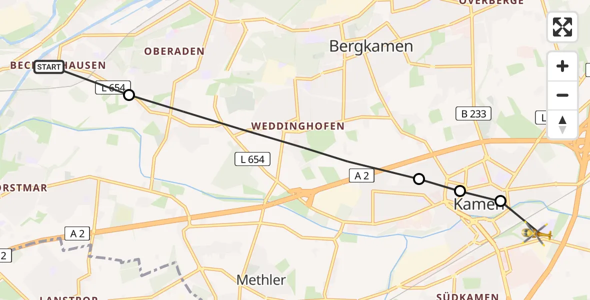 Flugroute Rettungshubschrauber Lünen - Kamen, 28 Juni 2026, 10:49