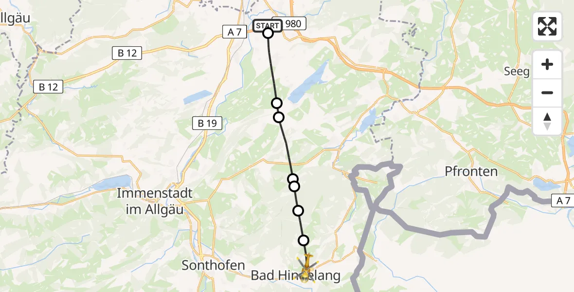 Flugroute Rettungshubschrauber Durach - Bad Hindelang, 28 Juni 2026, 10:49