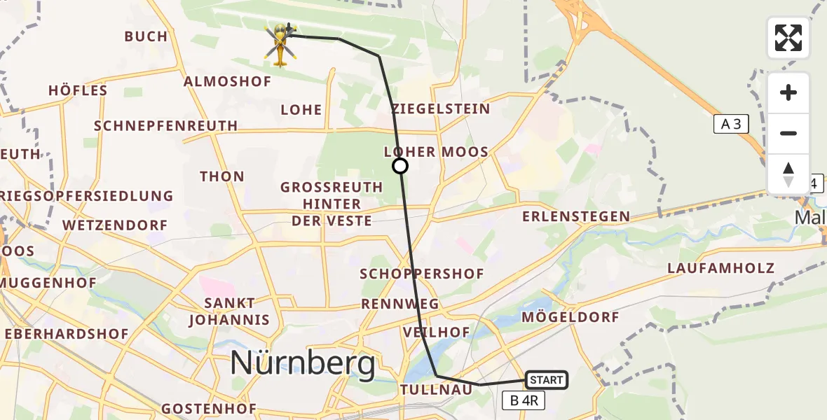 Flugroute Rettungshubschrauber Nürnberg - Flughafen Nuremberg, 28 Juni 2026, 10:52