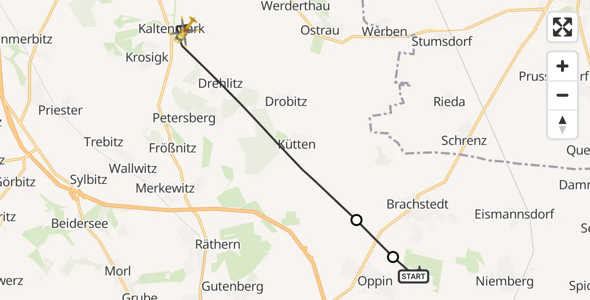 Flugroute Rettungshubschrauber Halle-Oppin Flugplatz - Petersberg, 28 Juni 2026, 10:58