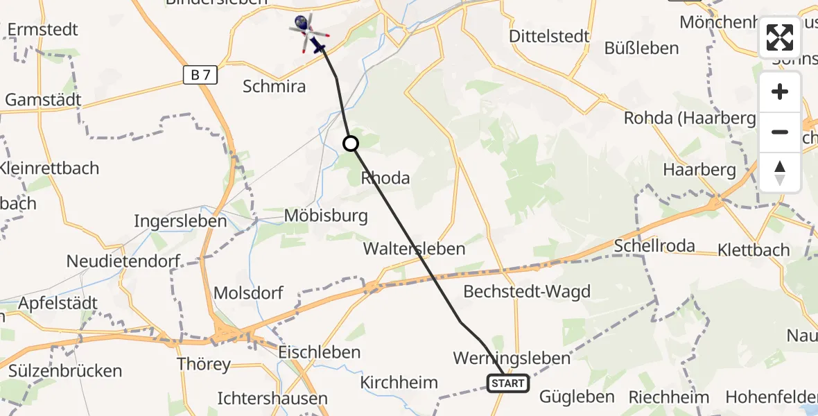 Flugroute Polizeihubschrauber Amt Wachsenburg - Erfurt, 28 Juni 2026, 11:09