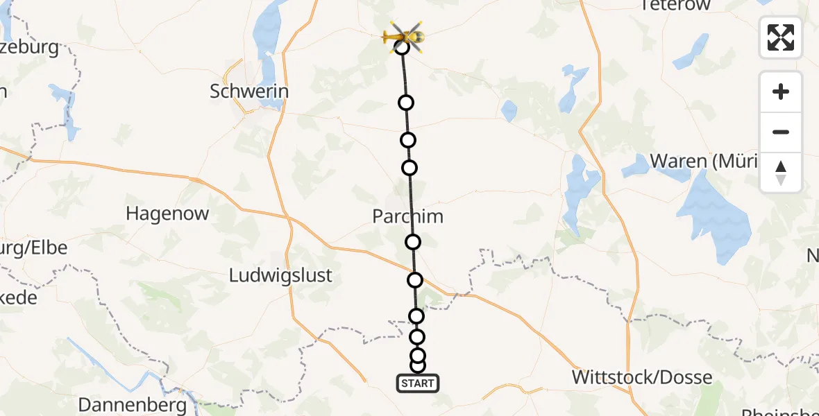Flugroute Rettungshubschrauber Groß Pankow (Prignitz) - Sternberg, 28 Juni 2026, 11:19