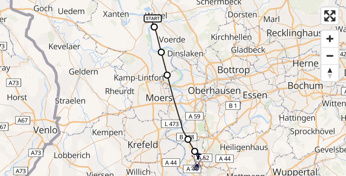 Flugroute Polizeihubschrauber Wesel - Düsseldorf Flughafen, 28 Juni 2026, 11:21