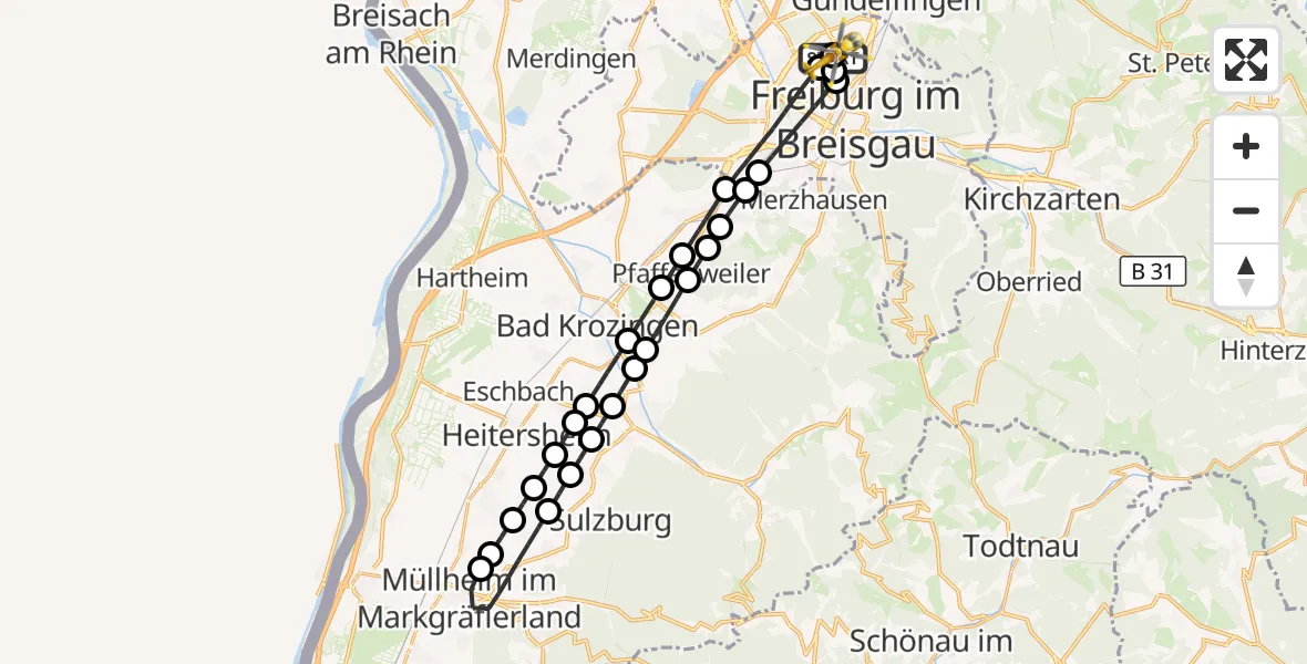 Flugroute Ambulanzhubschrauber Freiburg im Breisgau Flugplatz - Freiburg im Breisgau Flugplatz, 28 Juni 2026, 11:23