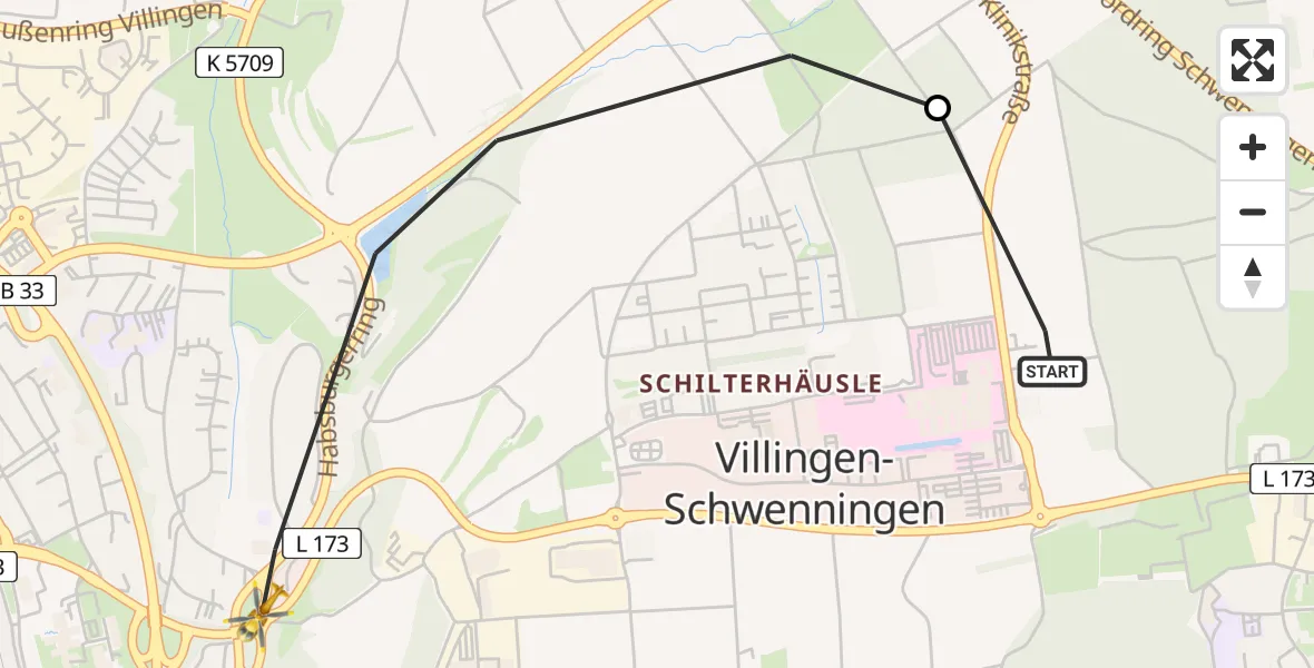 Flugroute Ambulanzhubschrauber DRF Air Rescue Station Villingen-Schwenningen Hubschrauberlandeplatz (Christoph 11) - Villingen-Schwenningen, 28 Juni 2026, 11:29