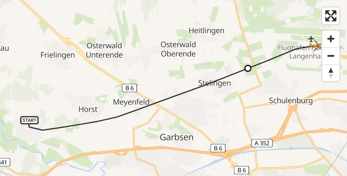 Flugroute Rettungshubschrauber Garbsen - Flughafen Hannover, 28 Juni 2026, 11:29