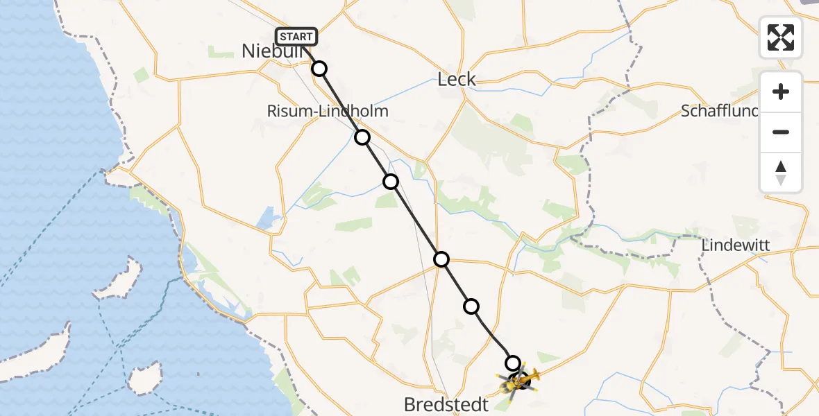 Flugroute Rettungshubschrauber Niebüll - Vollstedt, 28 Juni 2026, 11:44
