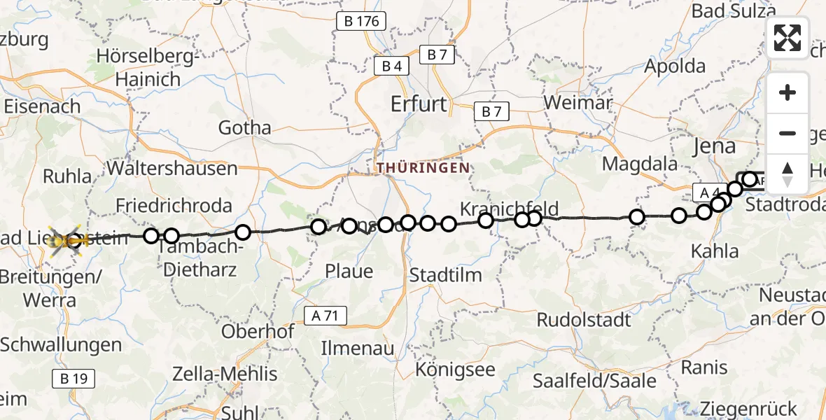 Flugroute Rettungshubschrauber Schlöben - Bad Liebenstein, 28 Juni 2026, 11:45