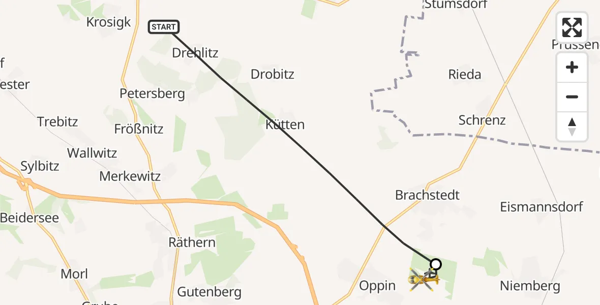 Flugroute Rettungshubschrauber Petersberg - Halle-Oppin Flugplatz, 28 Juni 2026, 11:51
