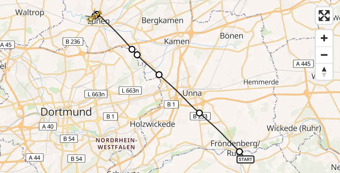 Flugroute Rettungshubschrauber Menden (Sauerland) - Sankt Marien Hospital, 28 Juni 2026, 11:53