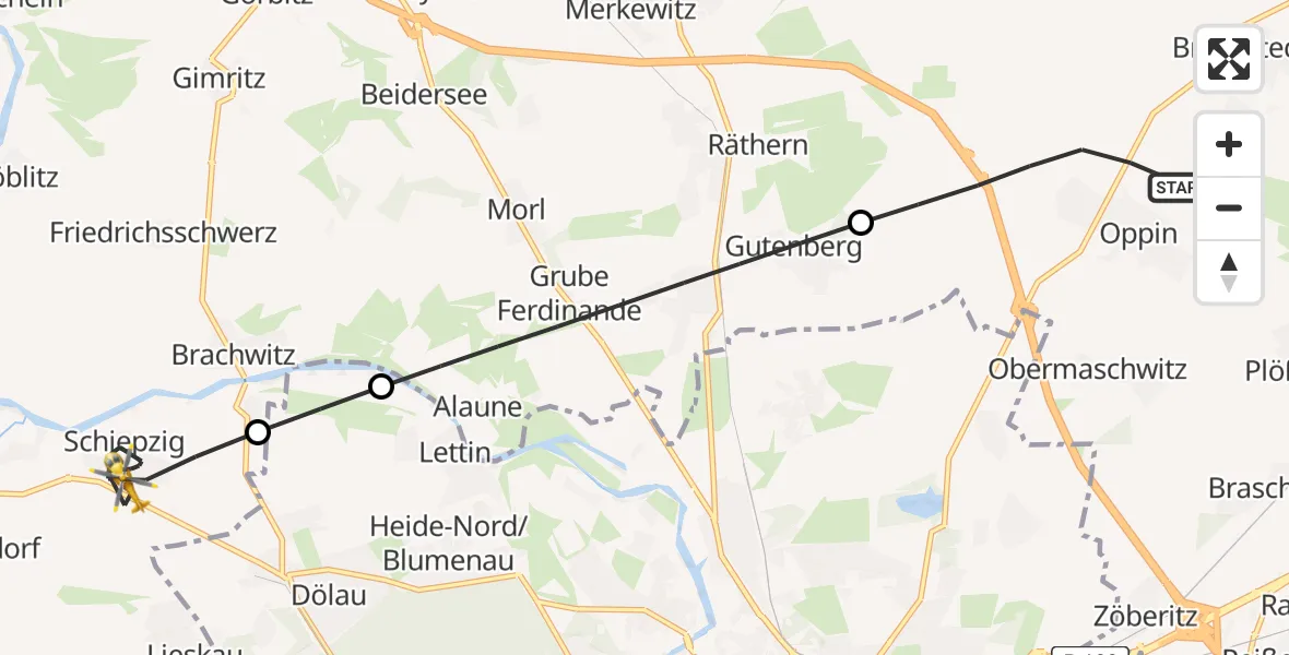 Flugroute Rettungshubschrauber Landsberg - Salzatal, 28 Juni 2026, 11:58