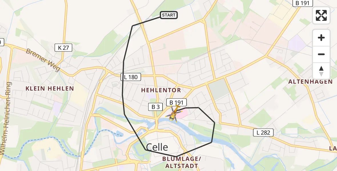 Flugroute Rettungshubschrauber Celle - Celle, 28 Juni 2026, 12:00