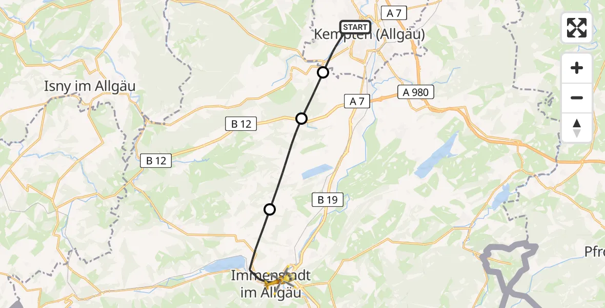 Flugroute Rettungshubschrauber Kempten (Allgäu) - Immenstadt i.Allgäu, 28 Juni 2026, 12:01
