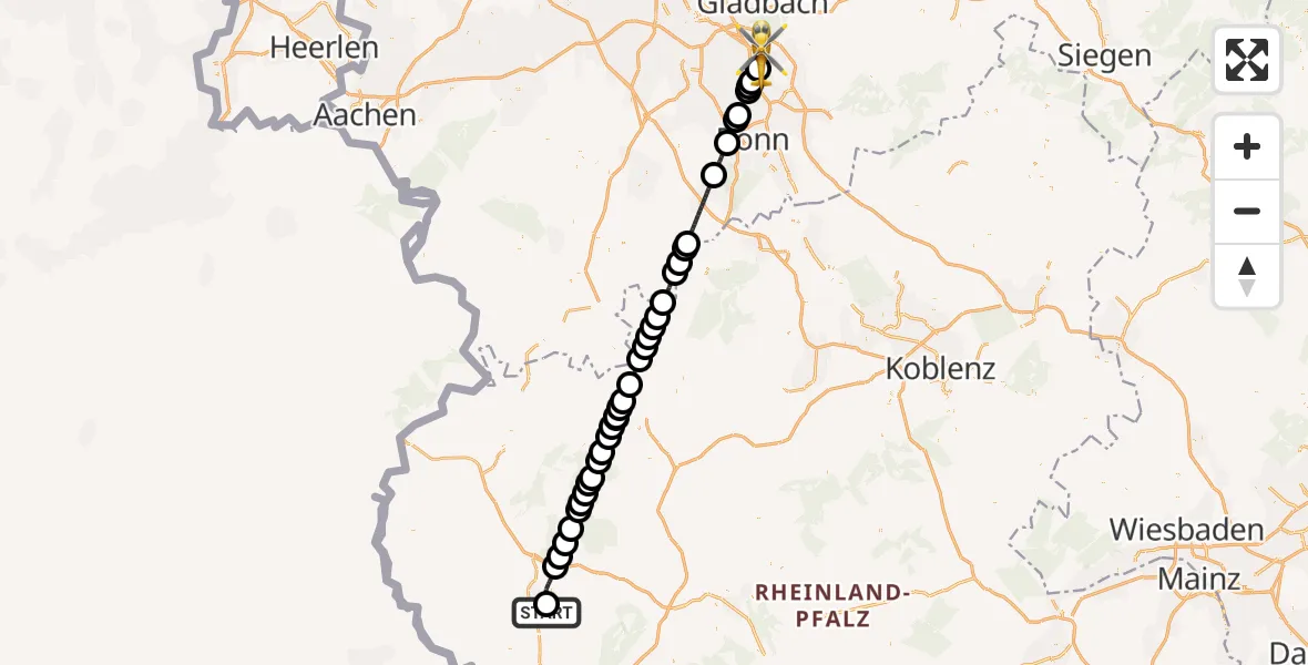 Flugroute Ambulanzhubschrauber Bitburg Flughafen - Köln Bonn Flughafen, 28 Juni 2026, 12:05