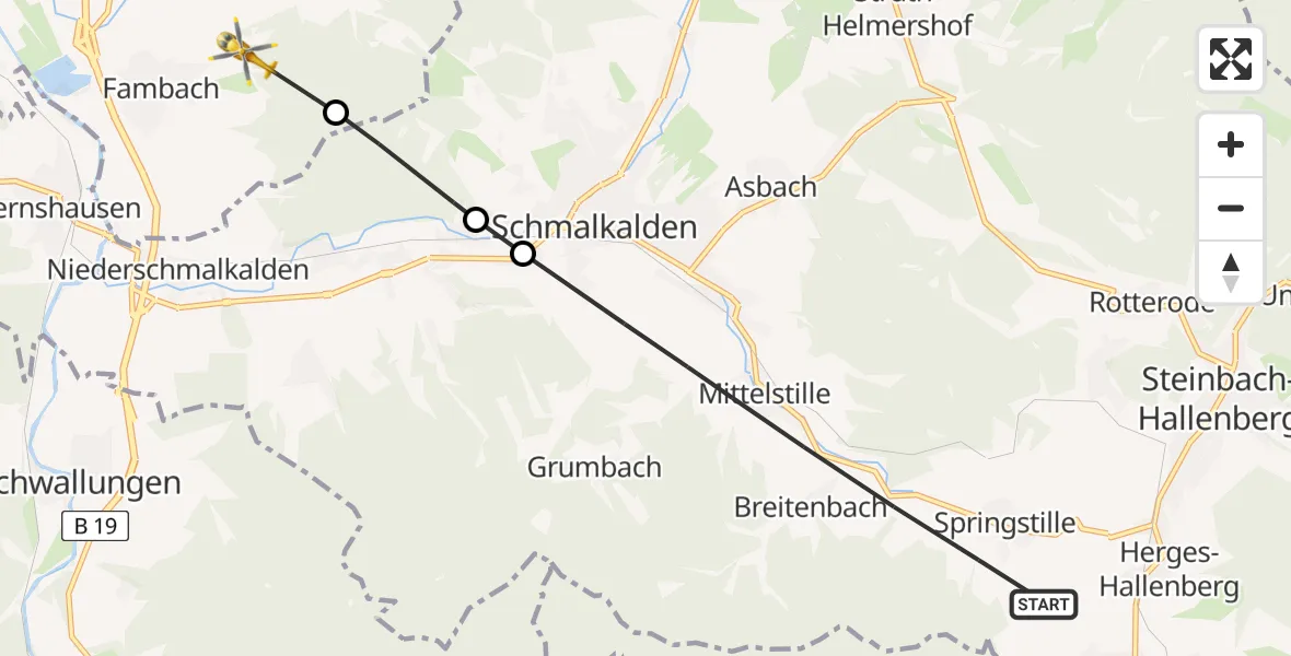Flugroute Rettungshubschrauber Schmalkalden - Fambach, 28 Juni 2026, 12:05