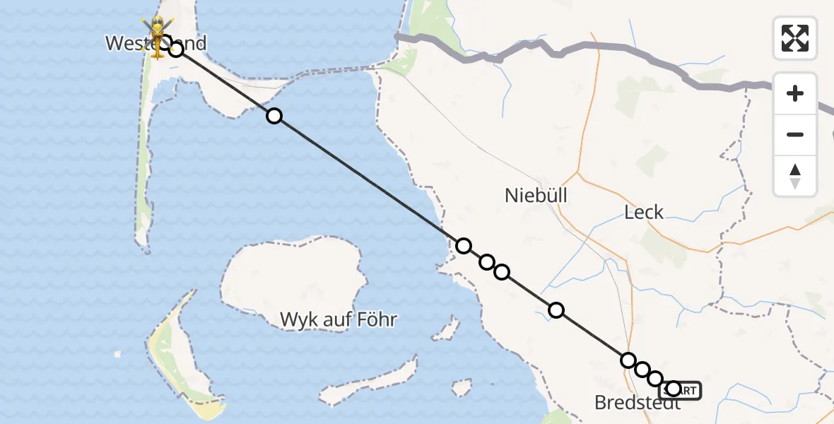 Flugroute Rettungshubschrauber Vollstedt - Sylt, 28 Juni 2026, 12:10